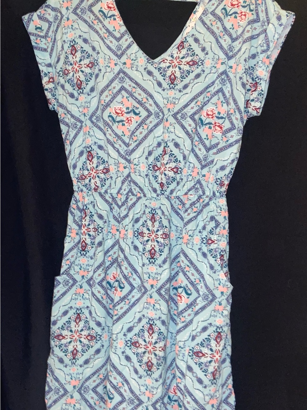 Pink Rose Light Blue Printed Midi Dress